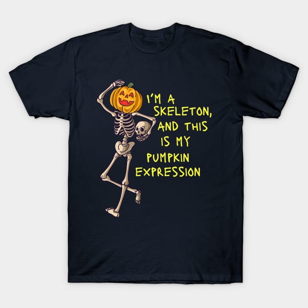 pumpkin head skeleton T-Shirt by saiinosaurus